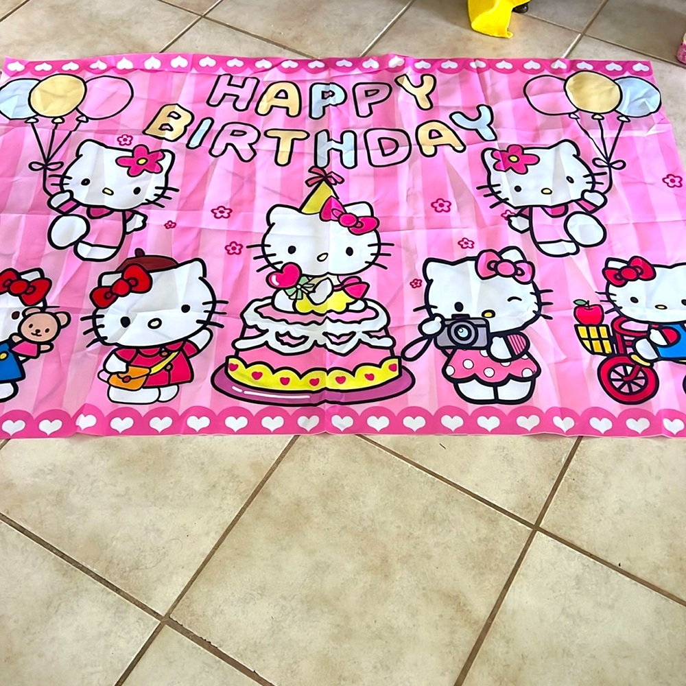 Hello kitty happy birthday fabric back drop perfect for birthdays!